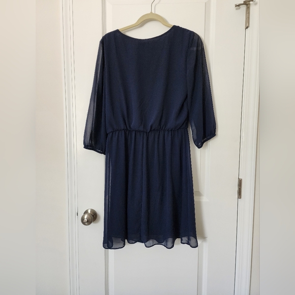 AB Studio sheer navy blue dress, long sleeves, large - Picture 3 of 4